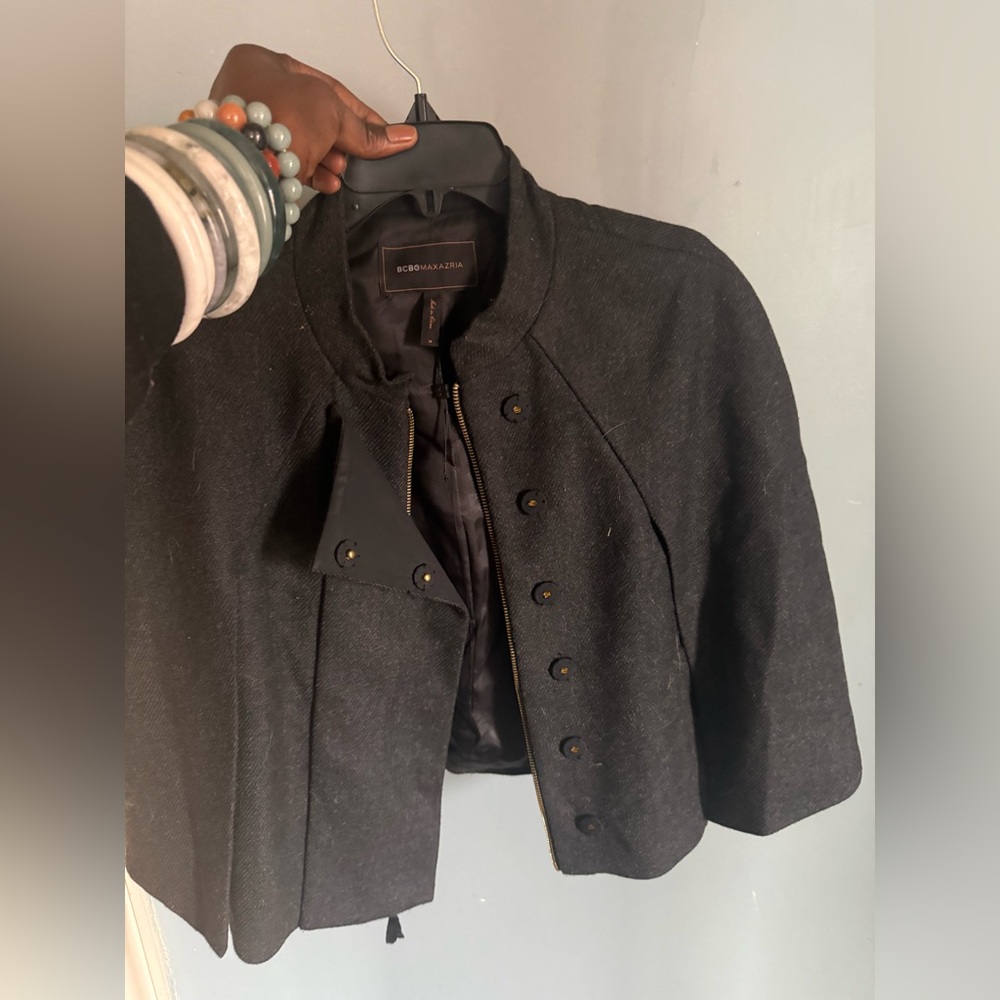 BCBGMaxAzria Charcoal Cape Jacket